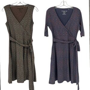 Toad & Co 2 Women’s Organic Cotton Faux Wrap Dress Print Belt Tie Size Small